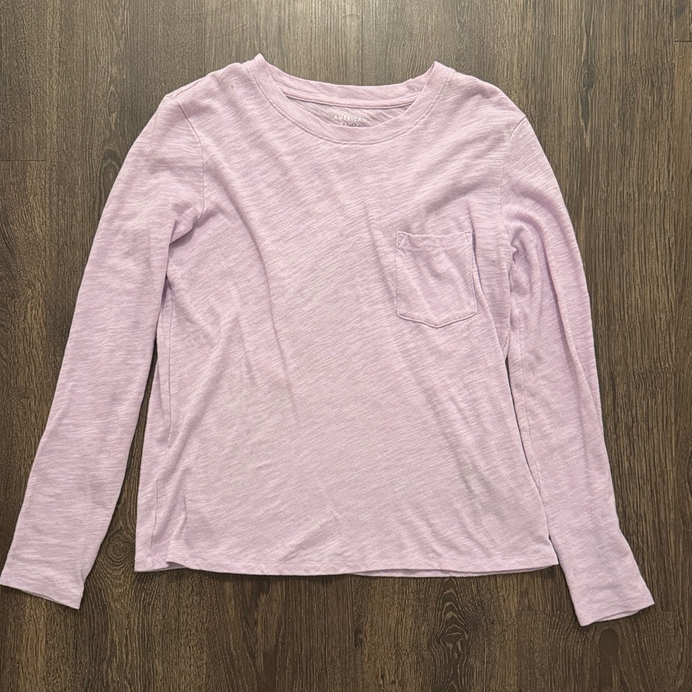 American Eagle Light Lavender Long Sleeve Pocket Tee